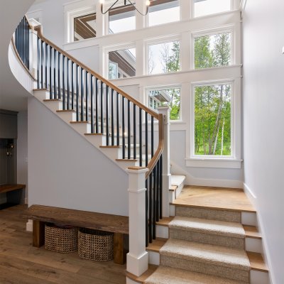 Open staircase with picture windows