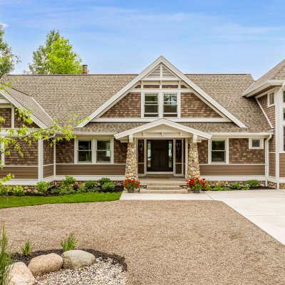 exterior view of Michigan lakehouse front entry