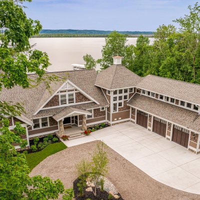 Exterior of home with Pickerel Lake in the background